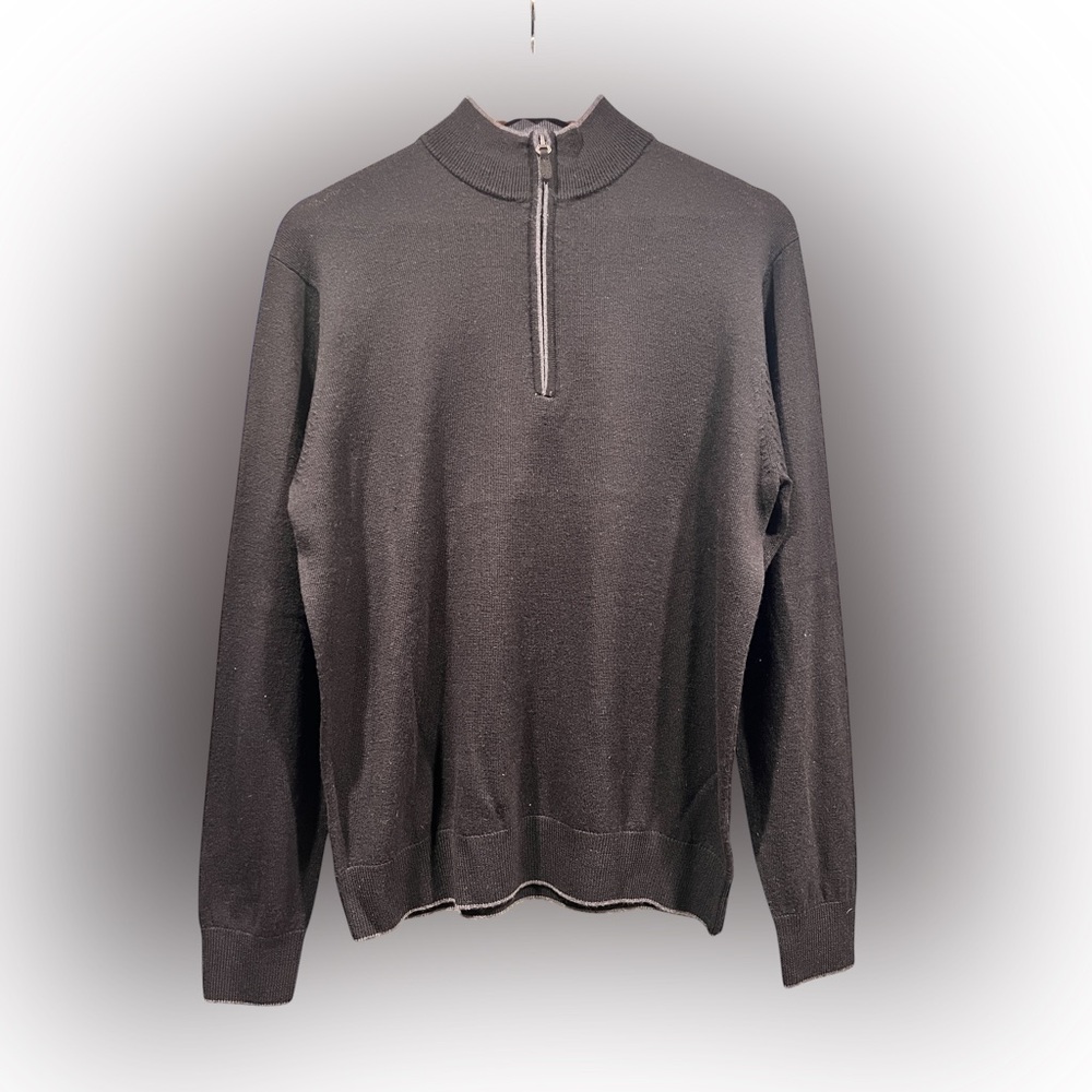 Raffi Men's Merino Wool Black Zip-Up Sweater